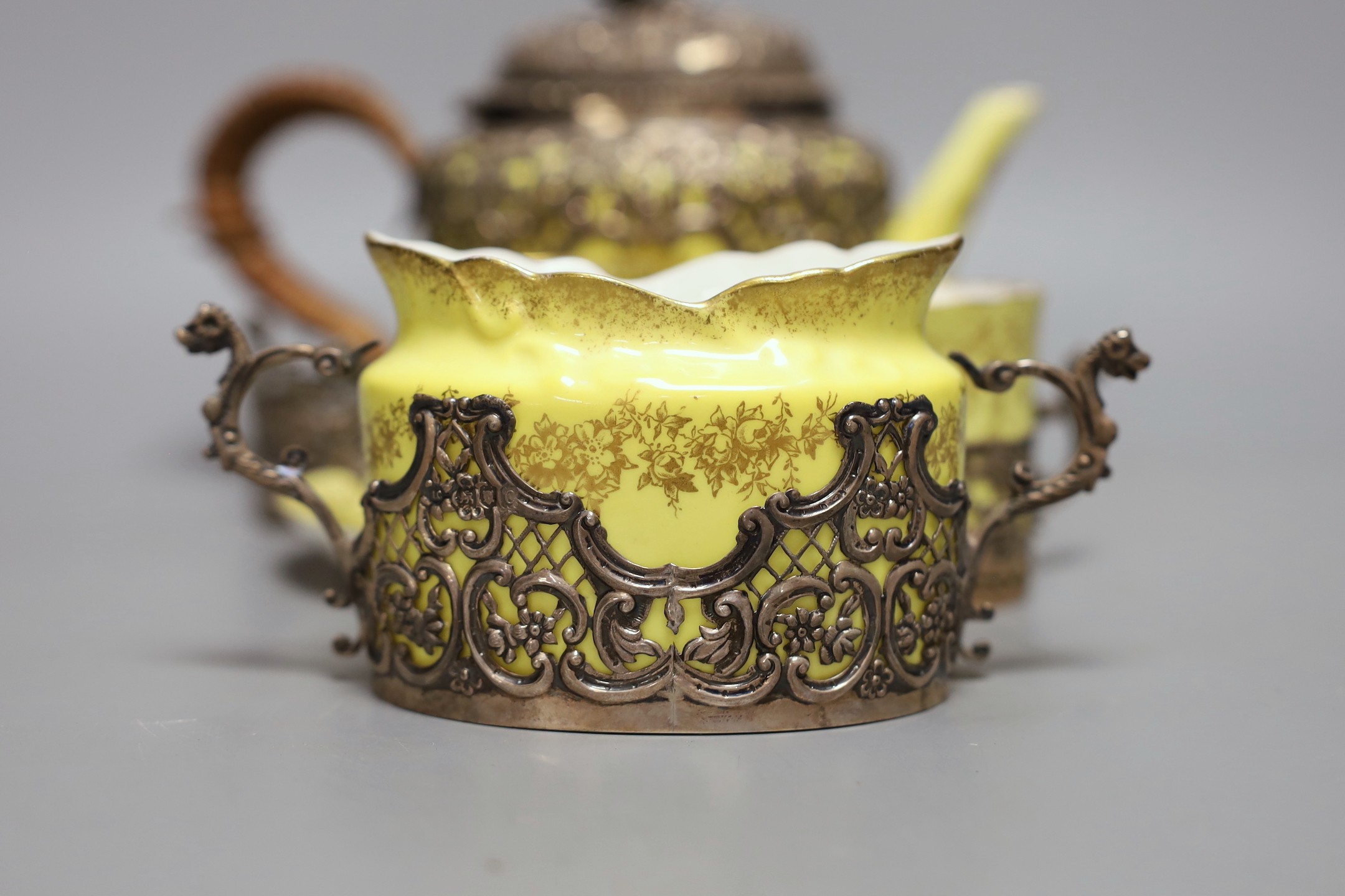 A Staffordshire silver mounted part coffee set
